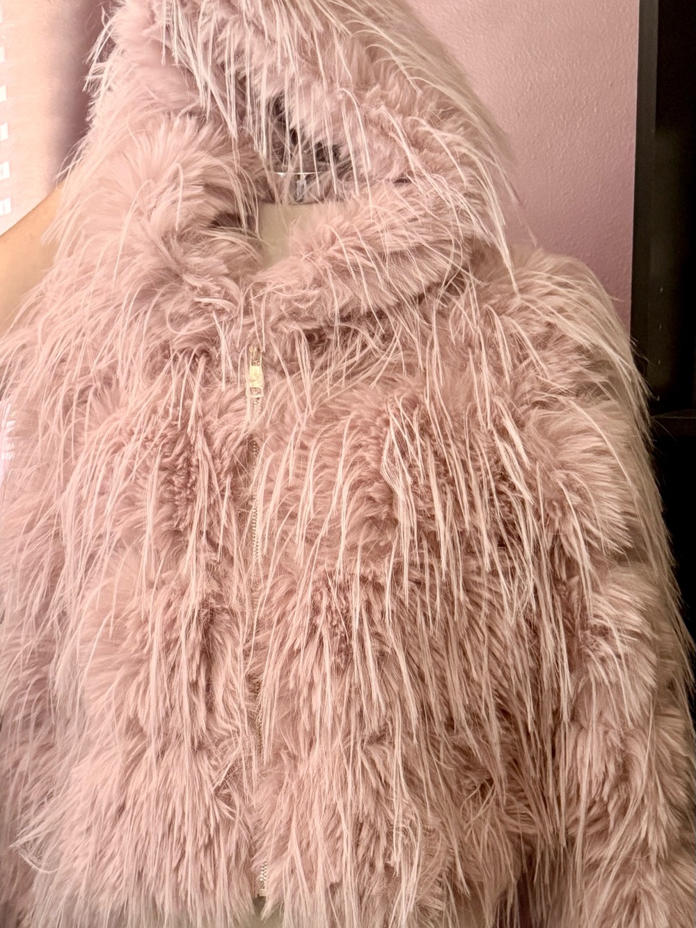 Pink Faux-Fur Bomber Jacket - Women's Cozy Statement Coat - Picture 6 of 7